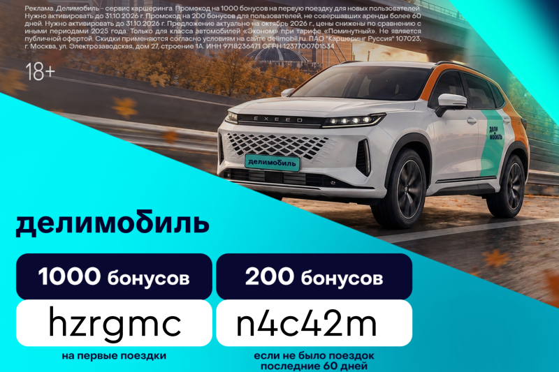 Машина рядом в любое время. Актуальные промокоды в Делимобиль